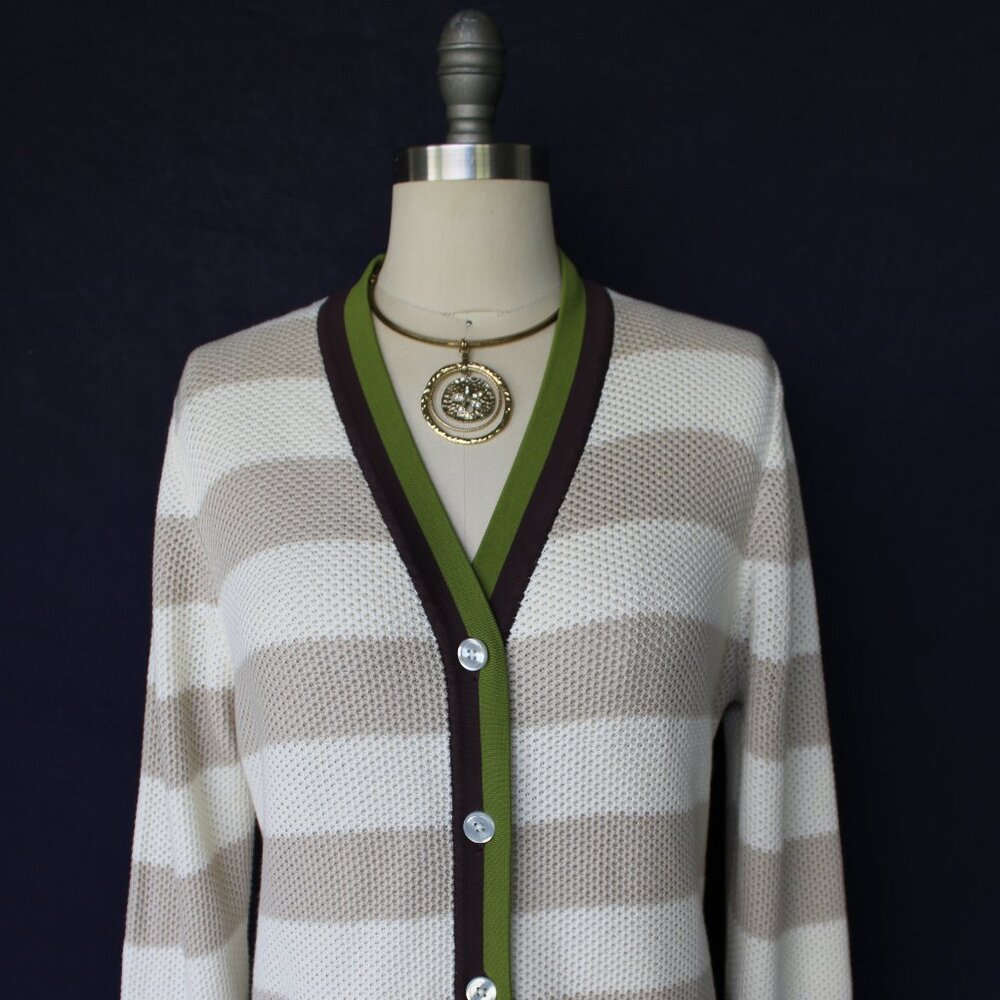 KULE Raven cardigan sinclair stripe sweater varsity polo cotton jumper $298 M - Picture 5 of 11